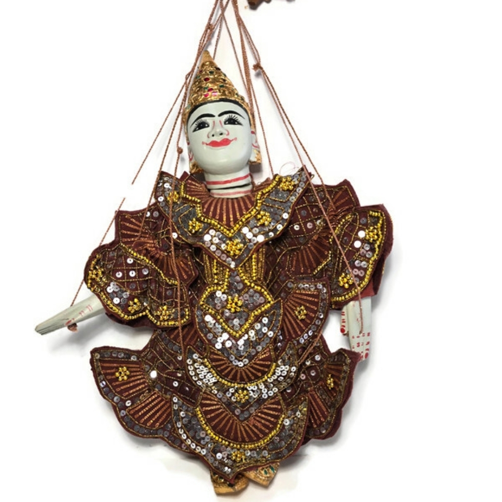Thai Marionette String Puppet Carved Moving Hands Burmese Thar-Gya-Min,